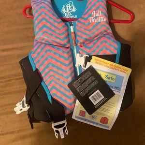 Full throttle youth 50 to 90 pounds color pink and blue new with tag Lifevest